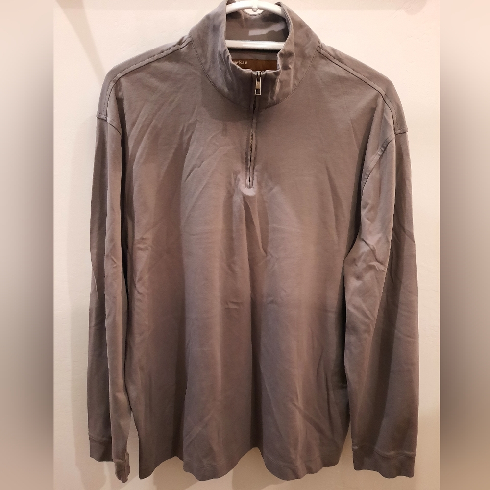 Perry Ellis Men's Luxury Pima steel gray 1/4 zip pullover, XL EUC